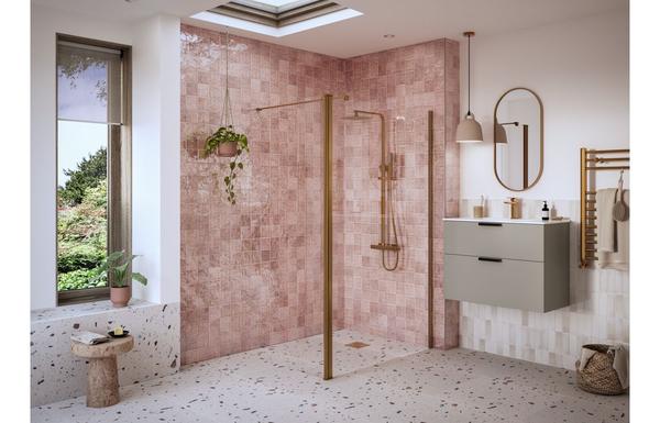 Flecx Optional 1950x300x8mm Rotatable Wetroom Panel (Full Hinge) - Brushed Bronze